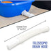 Telescopic drain hose with a blue basin in the background