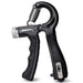 Black hand grip strengthener with digital display on a white background