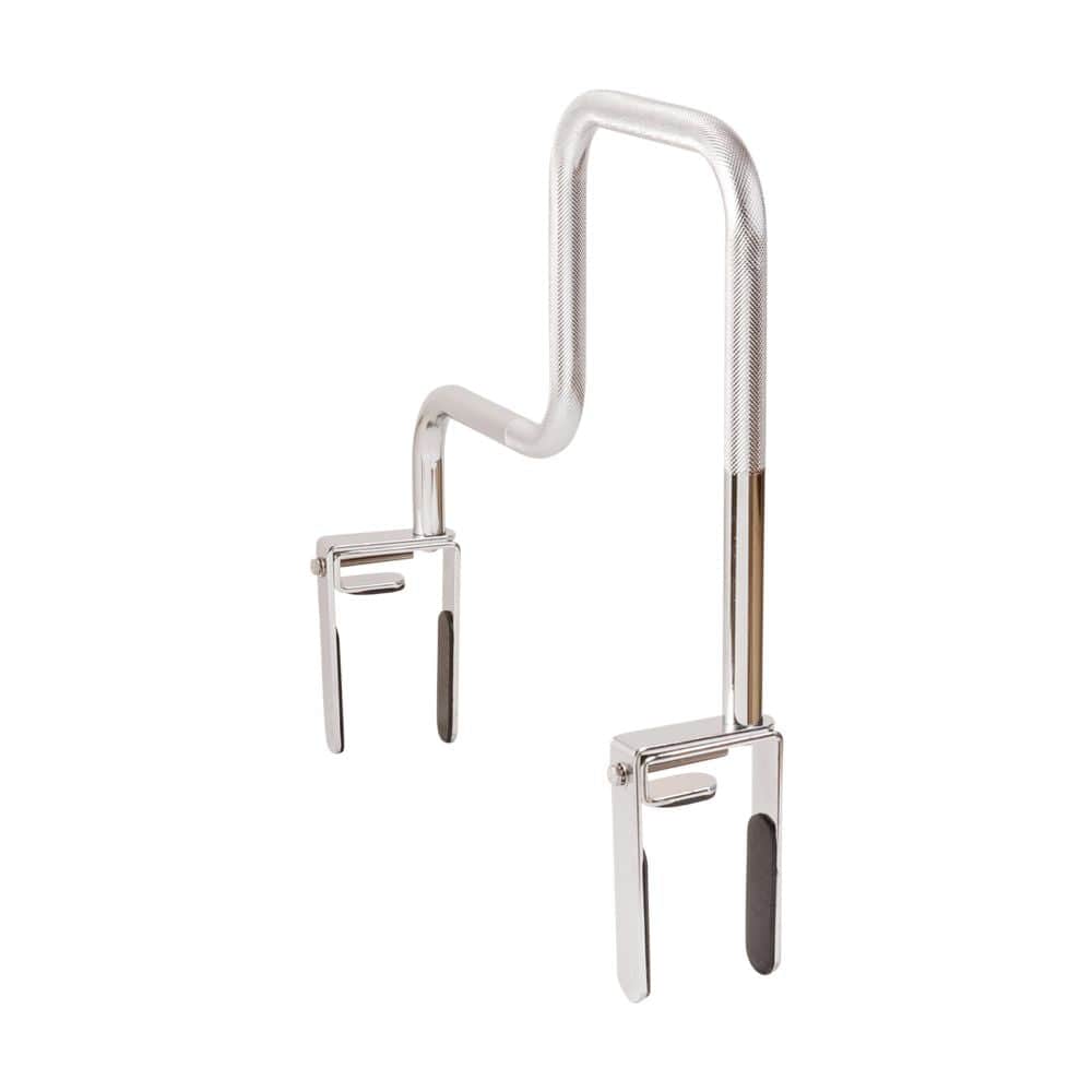 Metal stair rail with a curved design on a white background