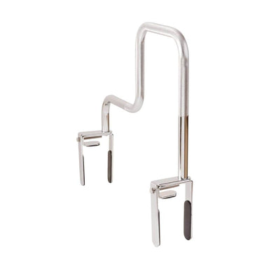 Metal stair rail with a curved design on a white background