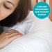 Person lying down with a cooling ergonomic ear pocket design label.