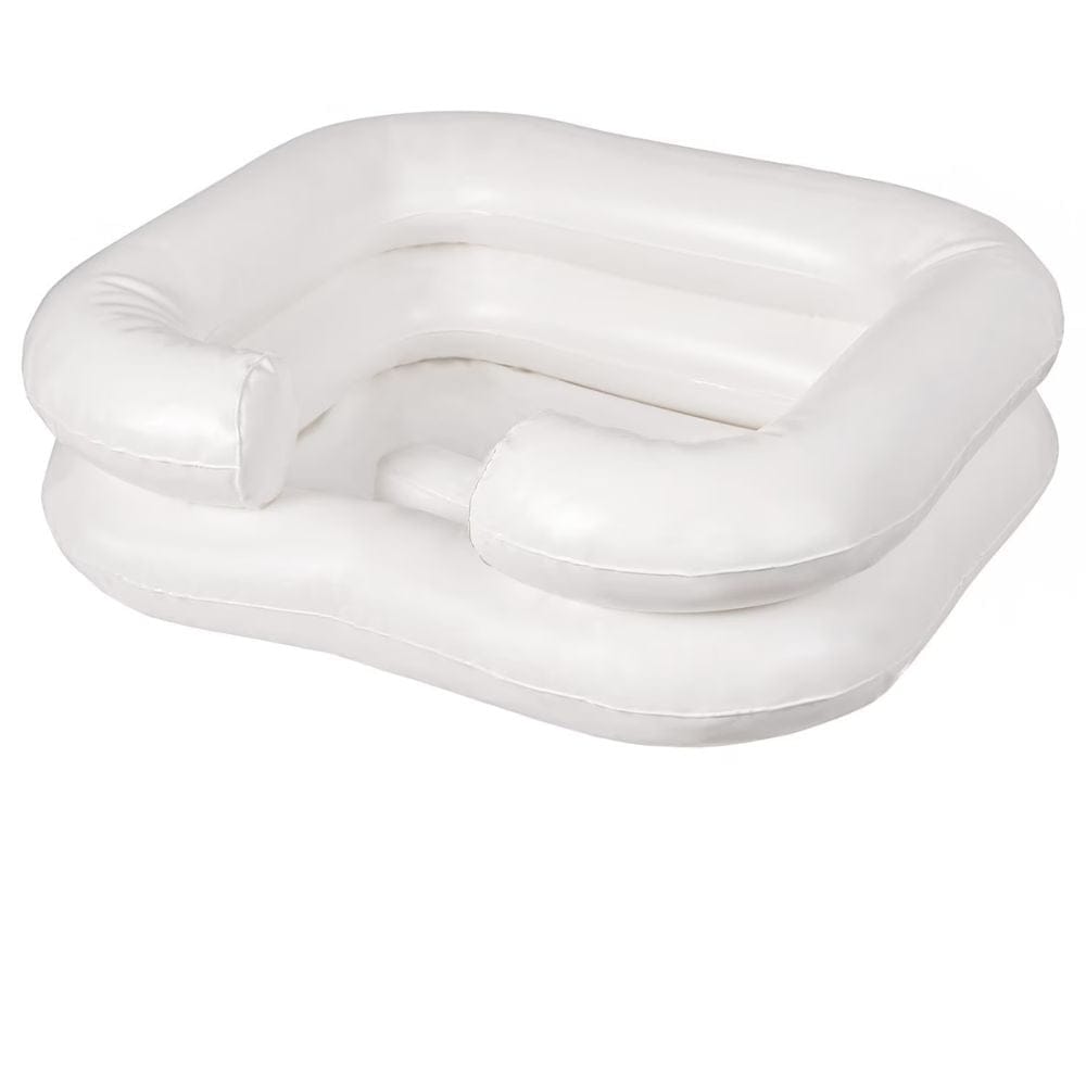Inflatable white neck pillow on a white background