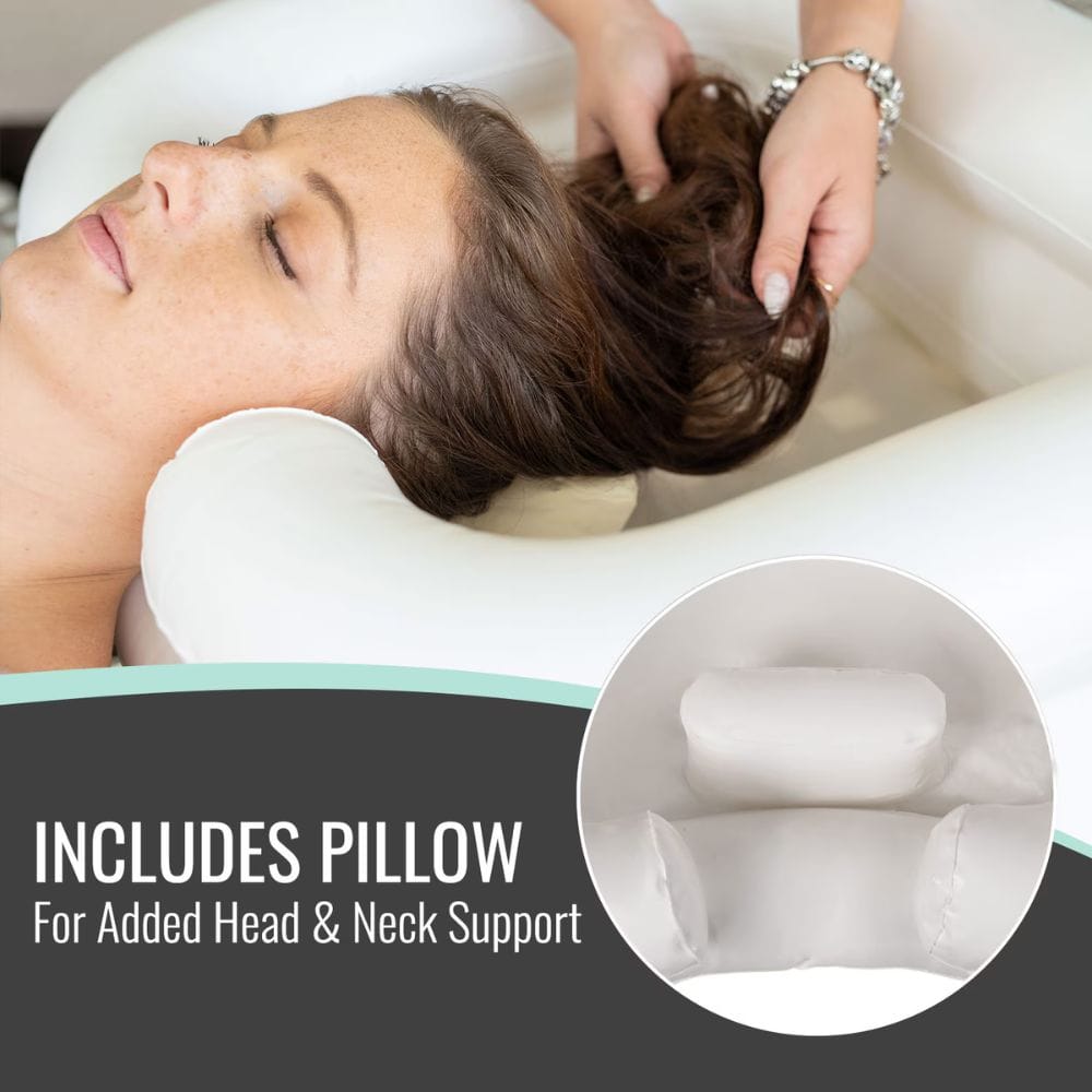 Woman receiving a head massage with a pillow for added support, close-up of the pillow shown.