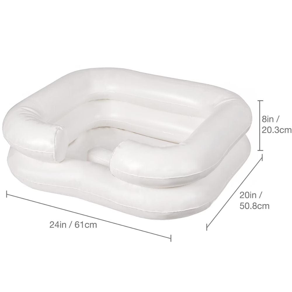 White inflatable pillow with dimensions on a white background