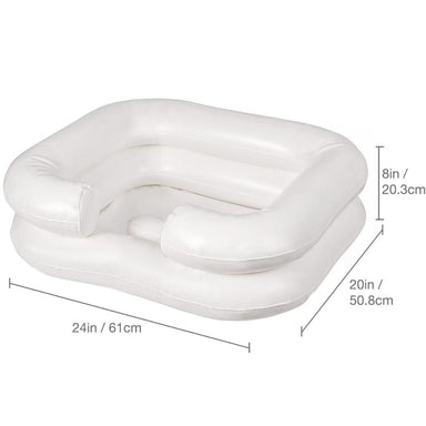 White inflatable pillow with dimensions on a white background