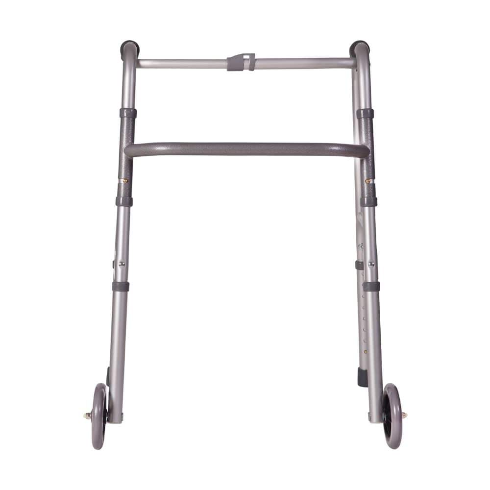 Silver walker with wheels on a white background
