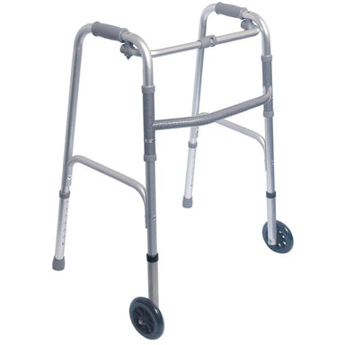 Silver walker with wheels on a white background