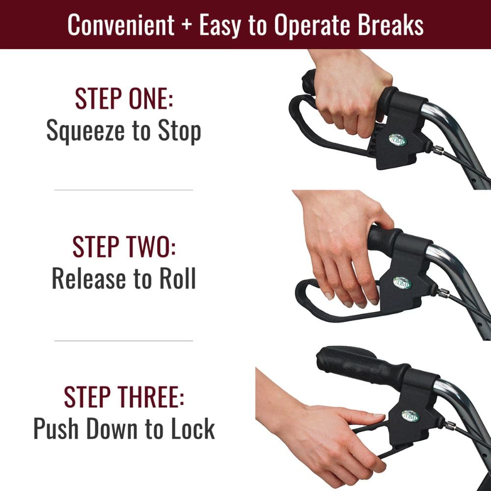 Handheld device with instructions on how to operate breaks, showing hands performing actions.