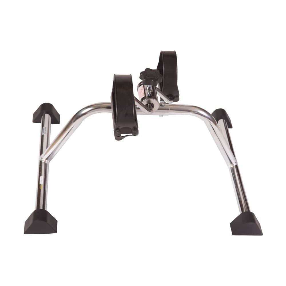 Metal stand with four legs and a central wheel on a white background