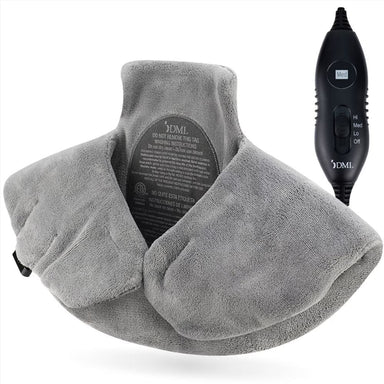 Gray neck massager with control device on a white background
