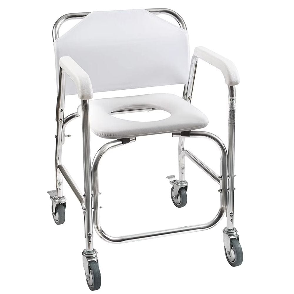 White shower chair with wheels on a white background
