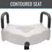 White contoured seat with black handles on a white background, labeled 'Contoured Seat'.