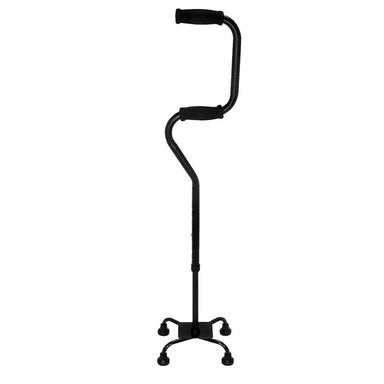 Black walking cane with adjustable armrest on a white background