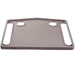 Gray rectangular tray with rounded corners and two circular holes on a white background