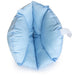 A light blue padded pet sling or cushion with a white strap detail, photographed on a clean white background.