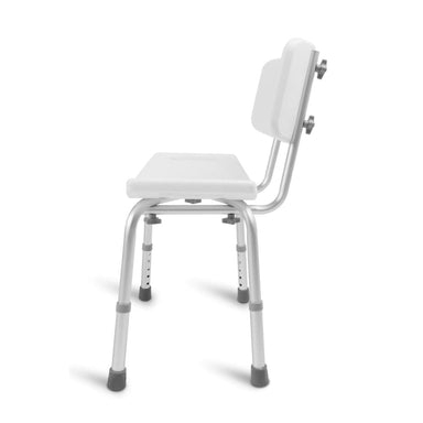 White shower chair with backrest on a white background