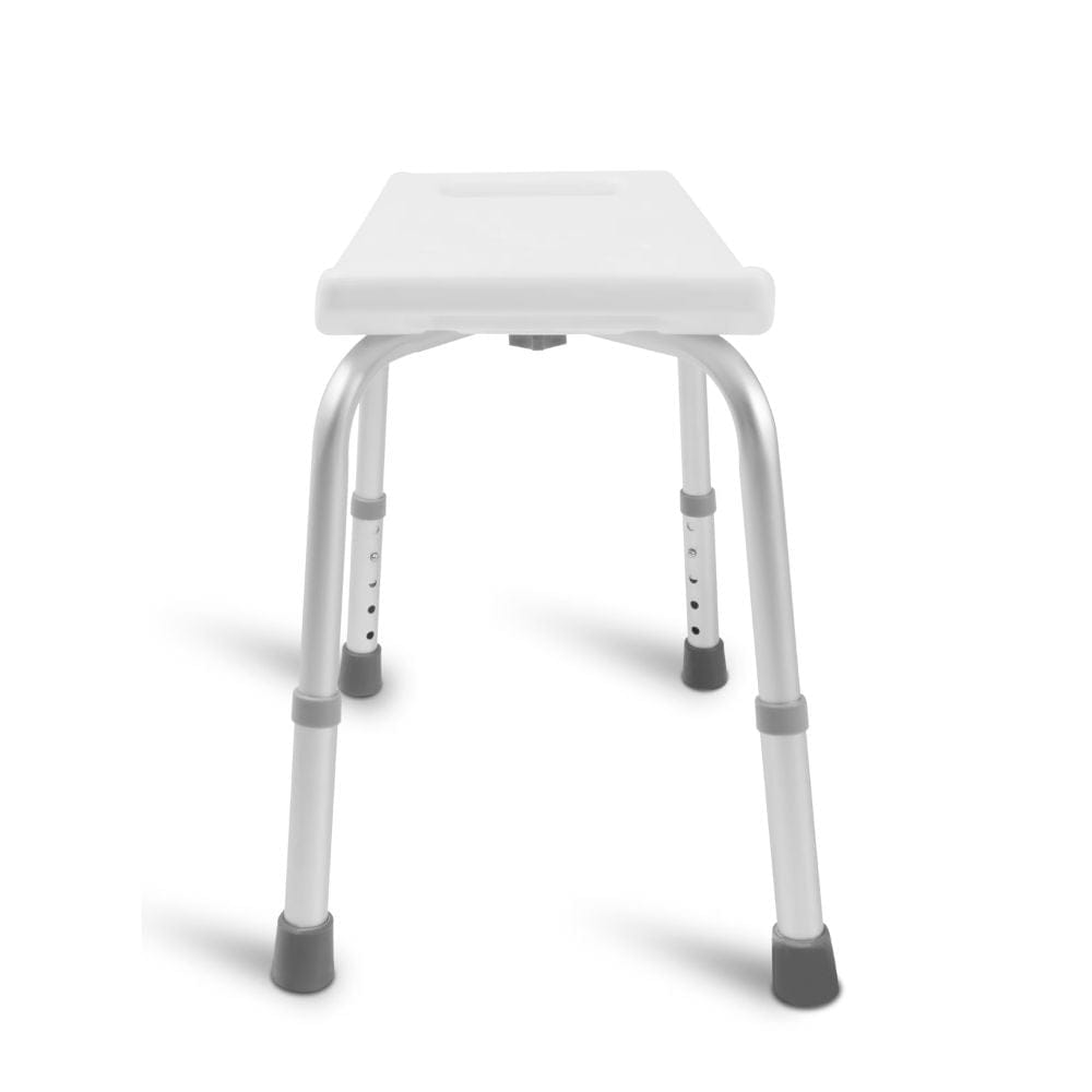 White bathroom stool with gray feet on a white background