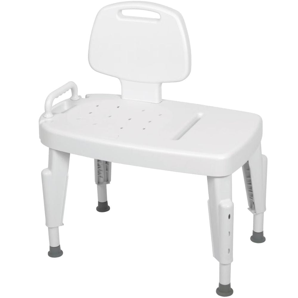 White shower bench with backrest on a white background