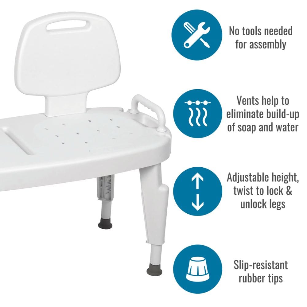 White shower bench with features highlighted on a white background
