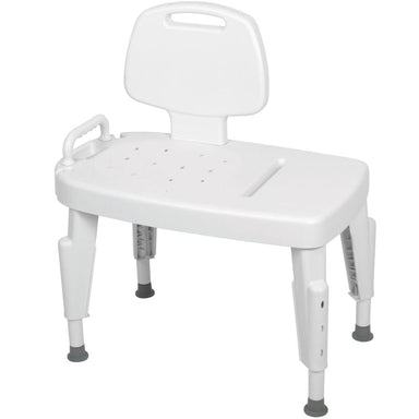 White shower bench with backrest on a white background