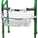 Green walker with a white basket attached to it on a white background