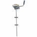 Metallic shower head with adjustable arm on a white background