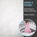 Quilted white pad with text about durability, reusability, and machine washability.