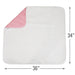 A white muslin blanket with a pink reverse side, shown with dimension arrows indicating measurements of 36 inches by 34 inches on a white background.