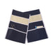 Navy apron with beige accents on a white background
