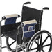 Wheelchair with a blue seat cover and magazine pocket on a white background