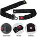 Black seat belt with adjustable, secure, and durable features on a white background