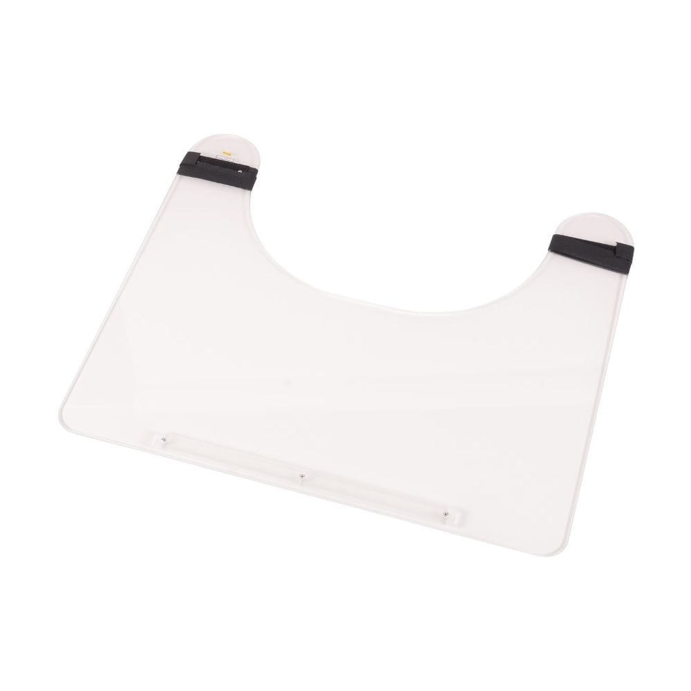 White plastic cover with black straps on a white background