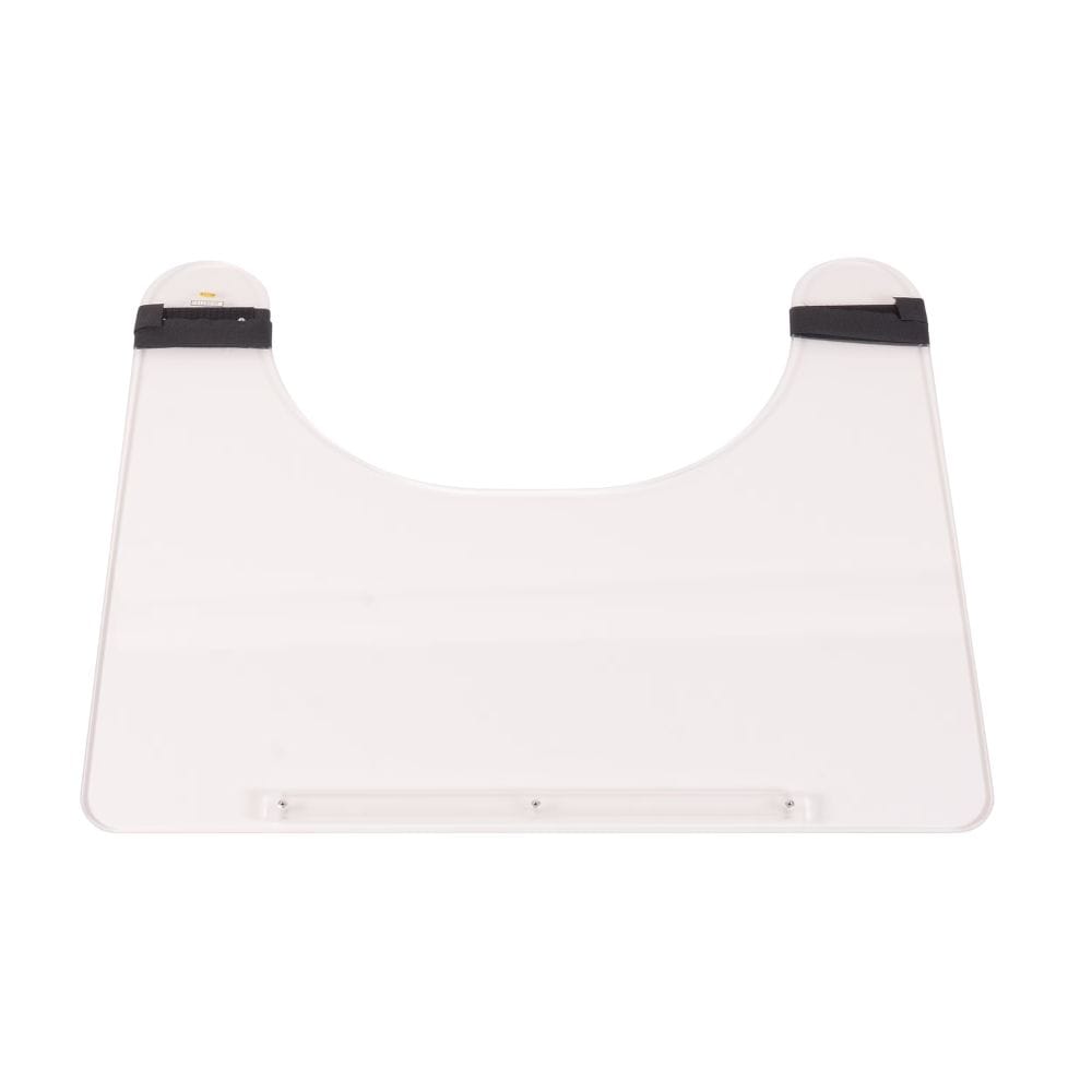 White car mud flap with black straps on a white background