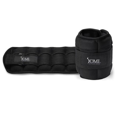 Pair of black ankle weights with DMI logo on a white background