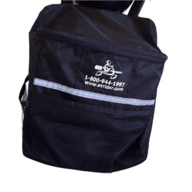 Black bag with a reflective strip and logo on a white background