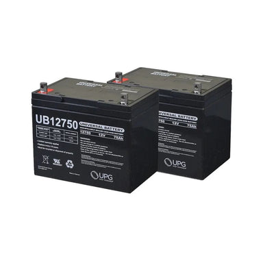 Two UPG batteries labeled UB12750 on a white background