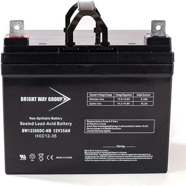 Black battery with label on a white background