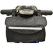 Black motorcycle handlebar bag attached to a bike with a white background