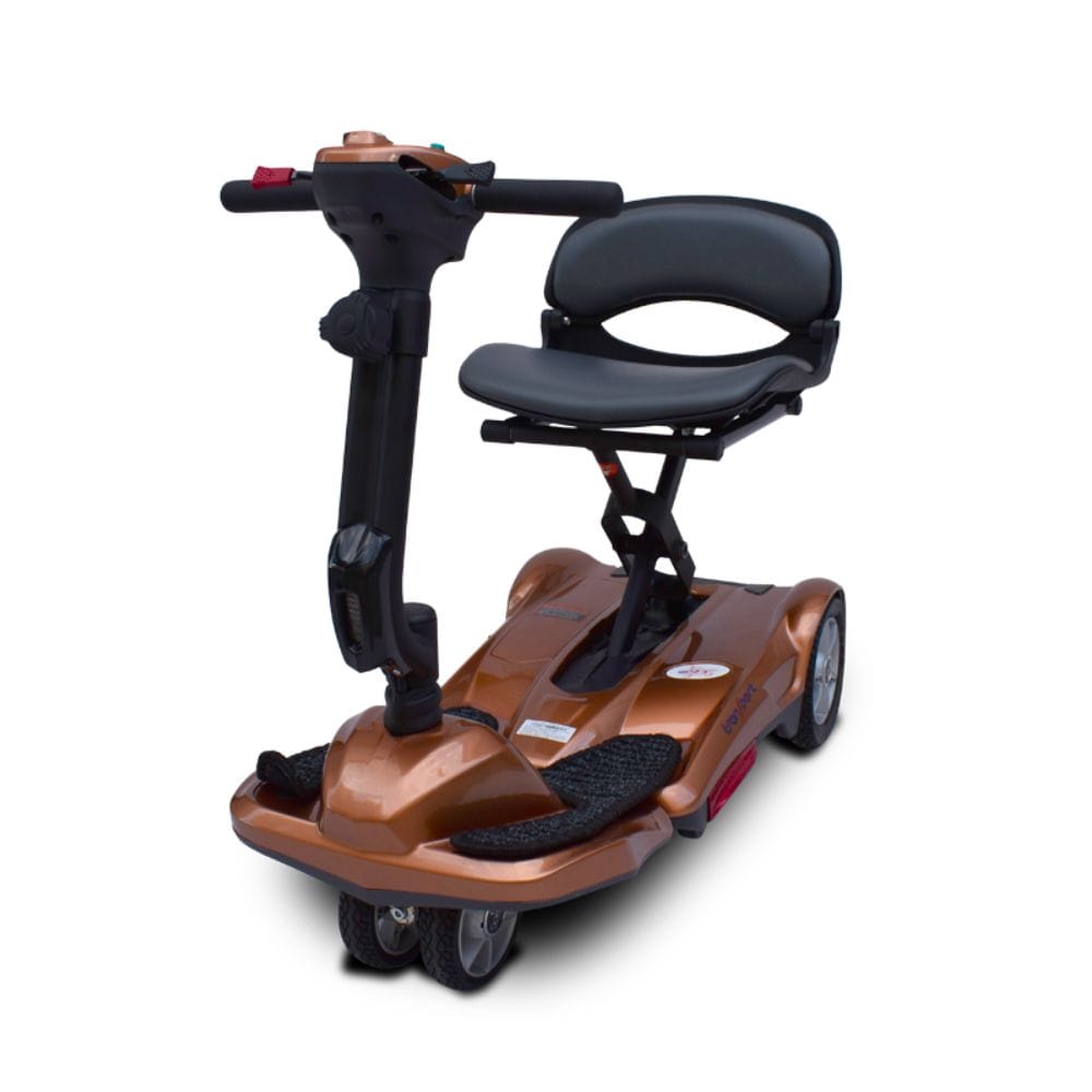 Brown mobility scooter with a seat on a white background