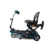 Black and blue mobility scooter on a white background