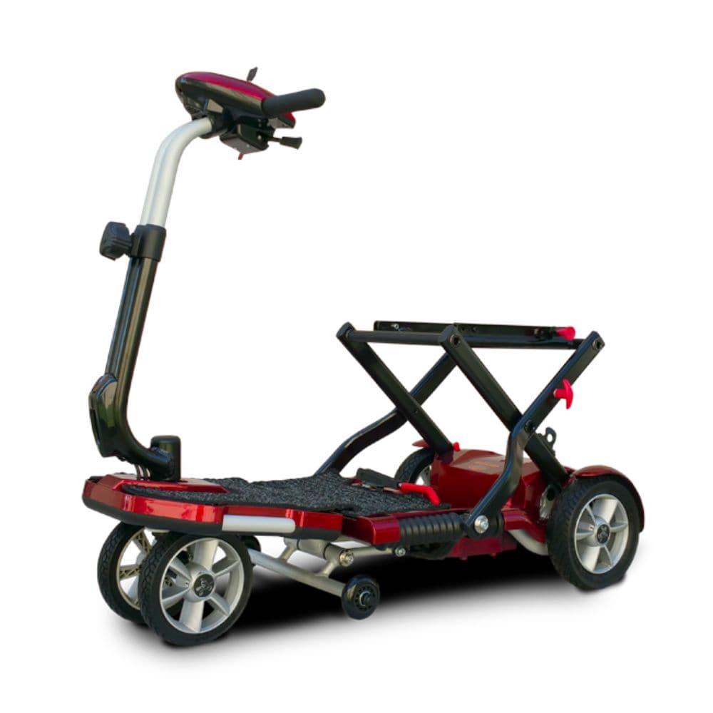 Red and black scooter with a white background