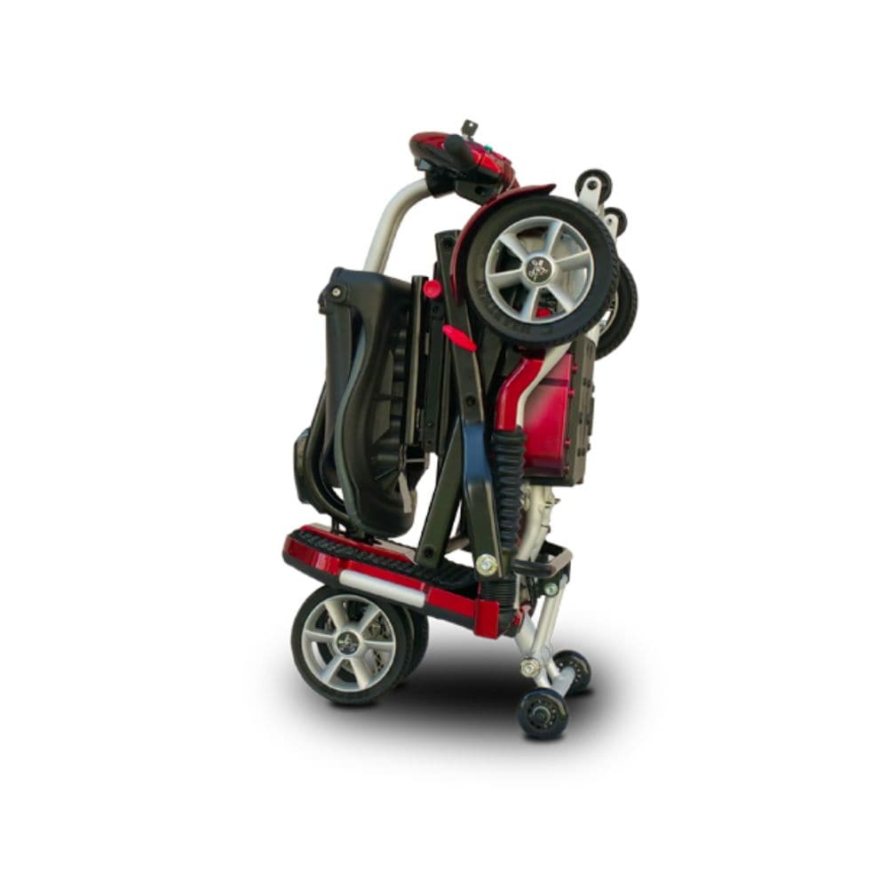 Foldable scooter with red and black design on a white background