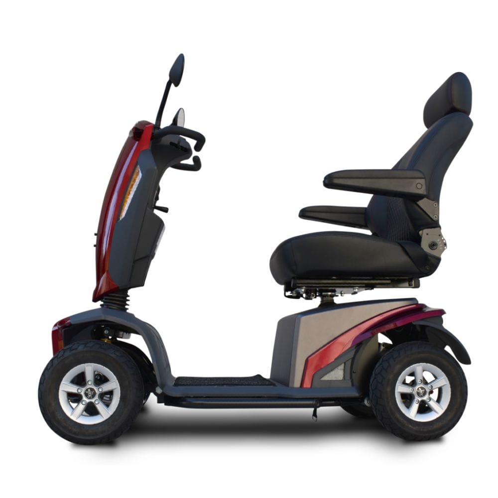 Mobility scooter with a black seat on a white background