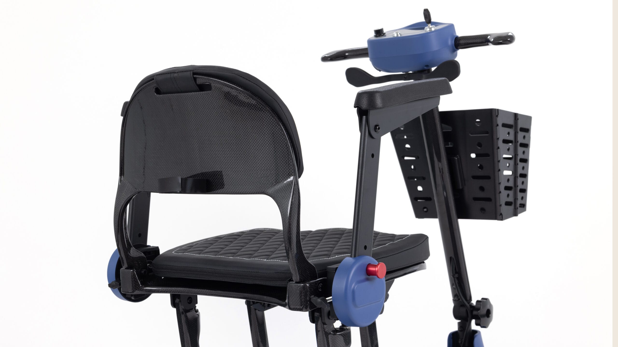 Monarch Mobility Genie Ultralight scooter seat, basket, tiller, and pin-release fold-down armrests