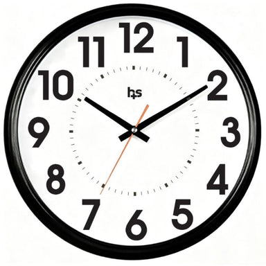 Wall clock with black frame and white face displaying the time.