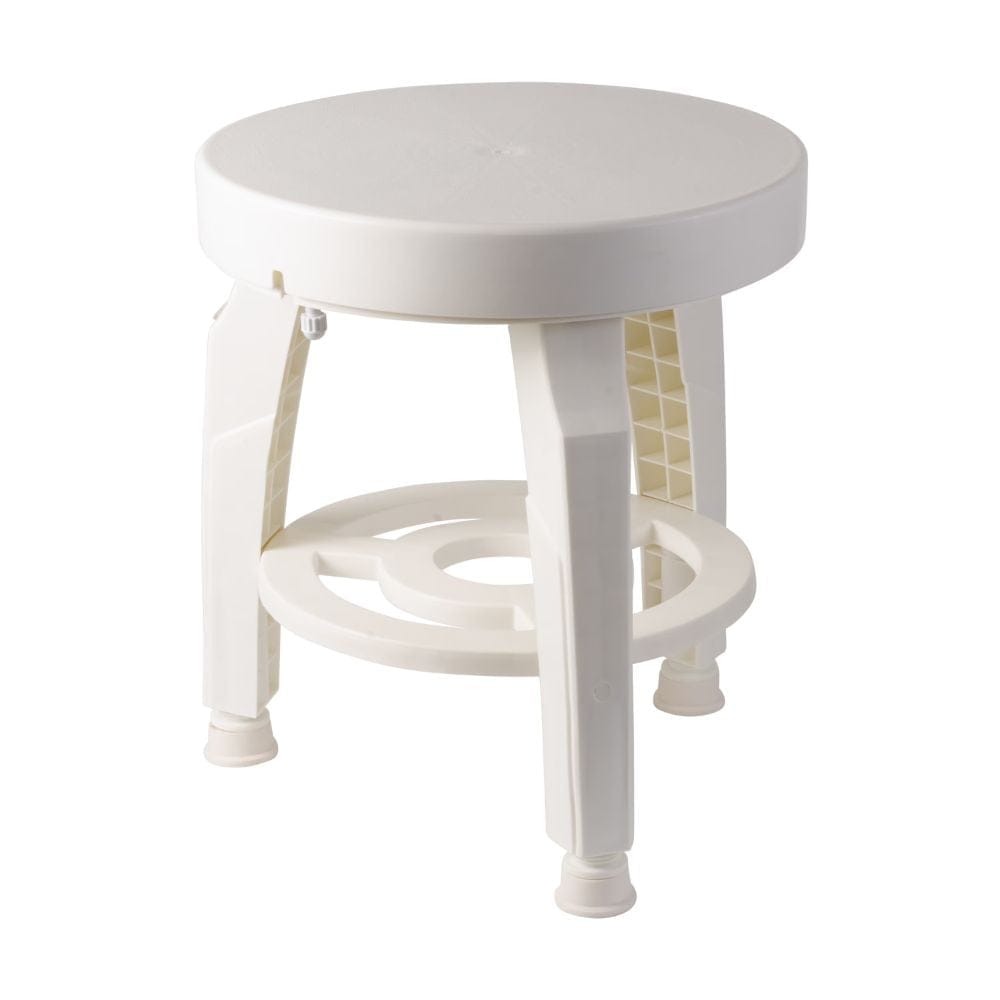 White stool with a circular design on a white background
