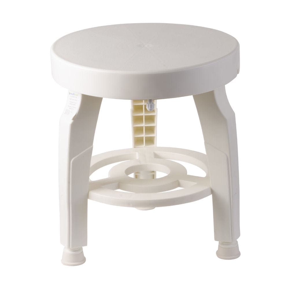 White round stool with decorative legs on a white background