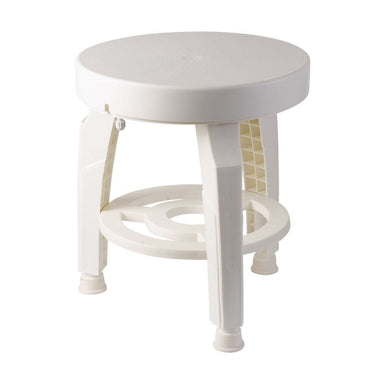 White stool with a circular design on a white background