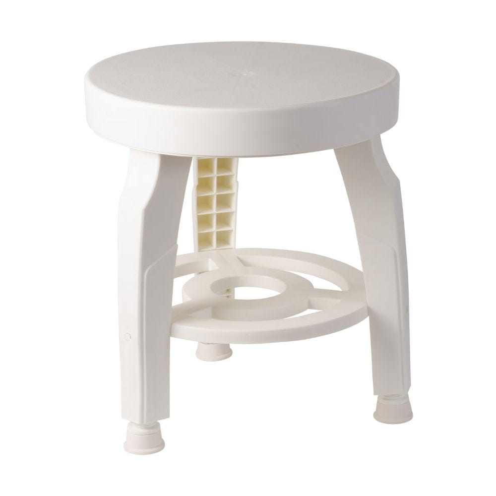 White stool with a circular design on a white background