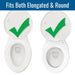 A white toilet seat lid with a green checkmark graphic, shown twice side by side on a white background with a blue banner at the top reading 'Fits Both Elongated & Round'.